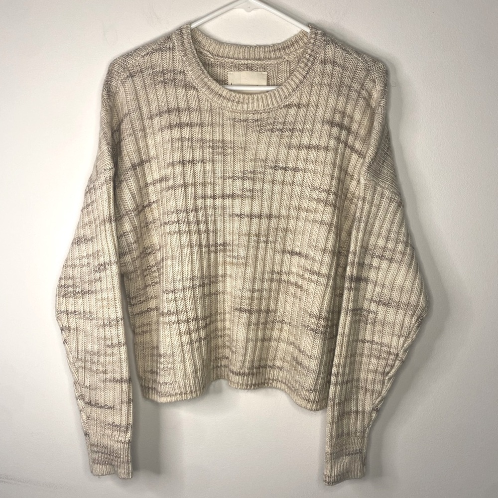 Lucky Brand Brown Cropped Long Sleeve Boxy Ribbed Fall Sweater Medium